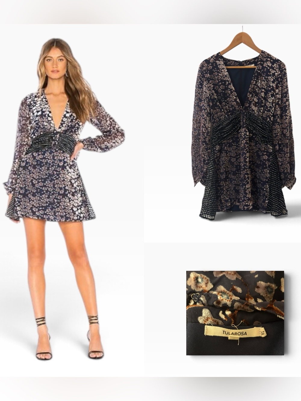 Tularosa Velvet Embellished Floral Mini Dress - Size Small